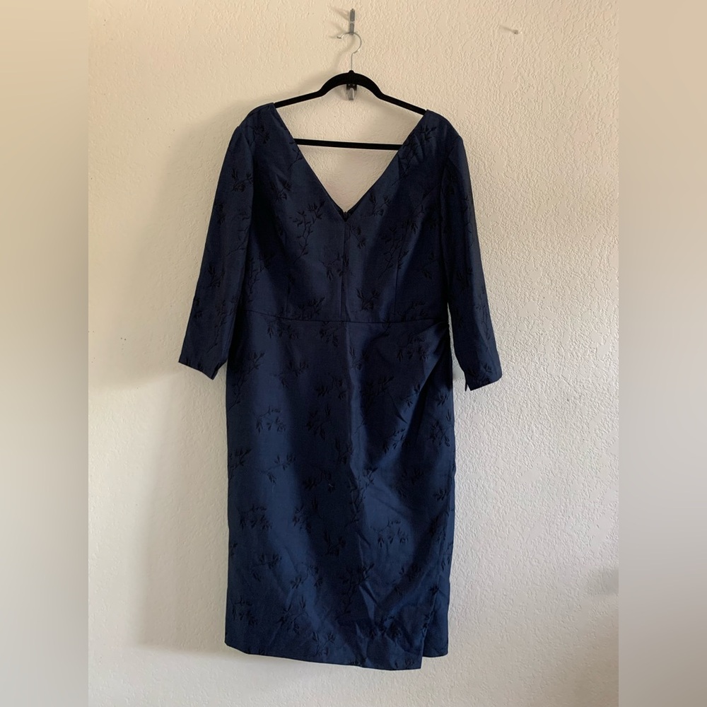 Carolina Herrera Navy Printed V-Neck Long Sleeve Dress Women’s Size 14